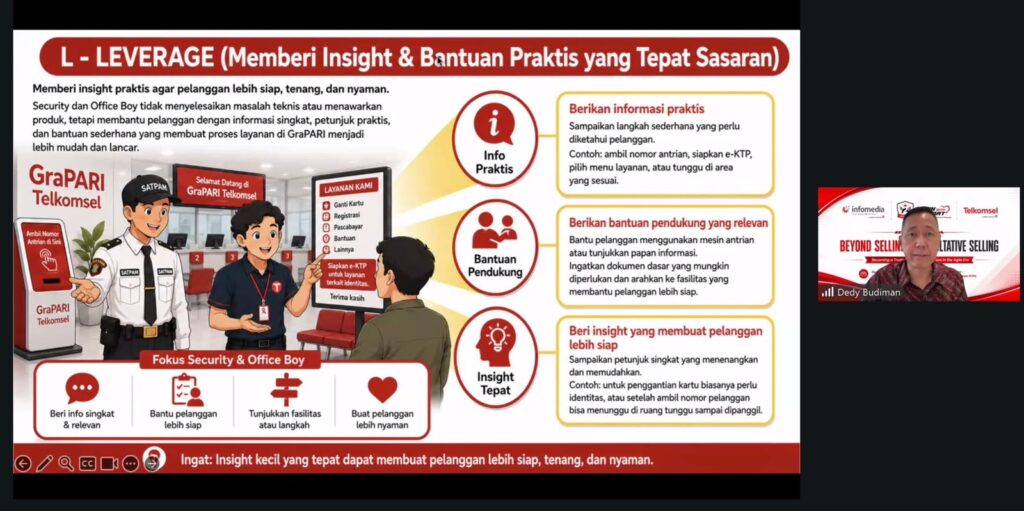 Dedy Budiman melatih satpam dan office boy GraPARI Telkomsel berjualan lewat metode Ambidextrous Service–Selling