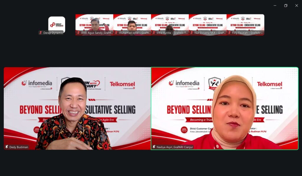 Dedy Budiman membawakan online training Beyond Selling Consultative Selling untuk Front Office GraPARI Telkomsel via Zoom